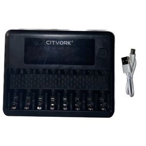 Cityork 8 Bay LCD Battery Charger USB-C/Micro USB for AA/AAA Ni-Mh Batteries